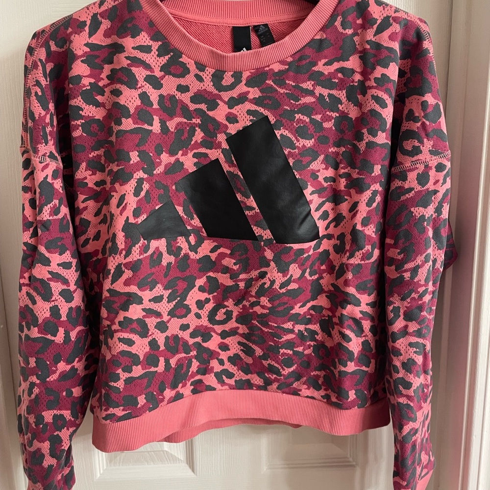 Adidas Pink and Black Leopard Print Sweatshirt